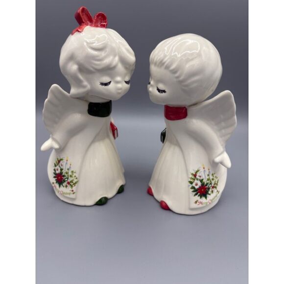 Extra Large Vintage Ceramic Kissing Angels Christmas Red White Green - Picture 3 of 7